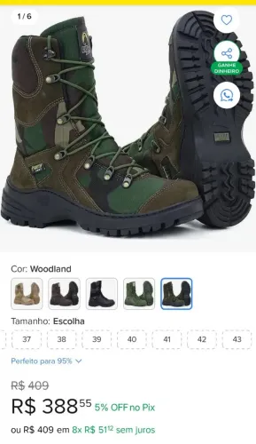 Bota Coturno Tática Camuflado