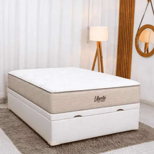 Colchão Casal Molas Ensacadas + Base Box Baú Casal Corino Palha Blindado rf65