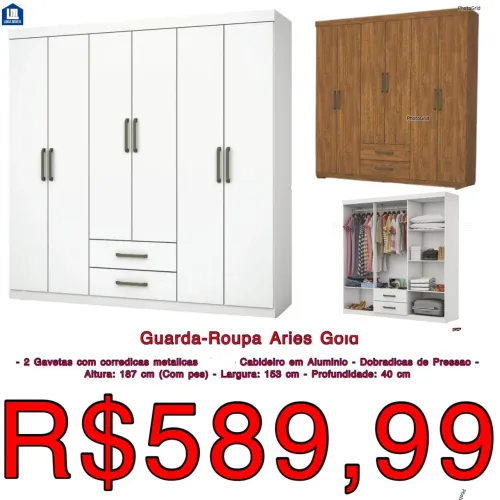 Guarda Roupas Aries / 2 cores / frete grátis / pague na entrega