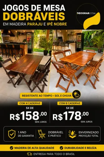 Mesas com 4 ou 6 cabreiras dobráveis Parajú ou ipê