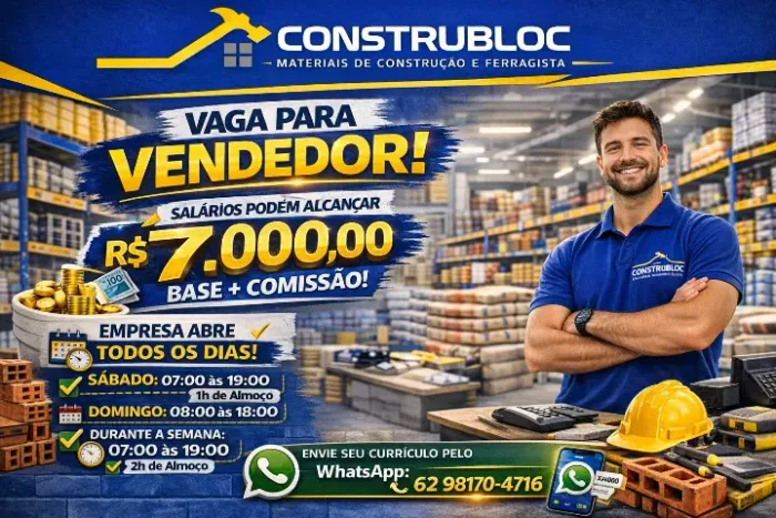 Contrata-se Vendedor para Ferragista e Material de construção