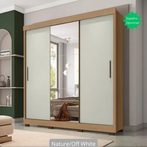 Guarda Roupa Casal 3 Portas Correr com Espelho