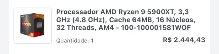 RYZEN 9 5900XT novo nunca usado !