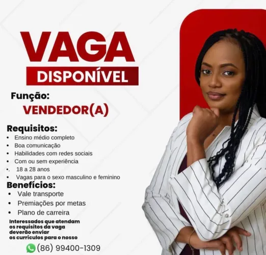 Vagas disponíveis para vendedor (a)