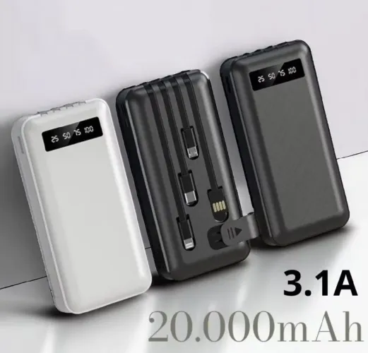 Carregador Power Bank Portátil de celular<br>20000mah Universal Saida 4 Cabos MUNDO