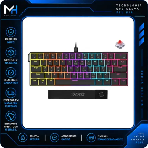 Teclado Mecânico NACODEX NK61 60% RGB Red Switch