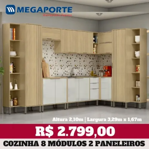 Armário de Cozinha 8 Módulos com 2 Paneleiros (NOVO) Entrega Grátis! 