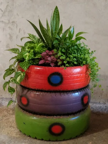 Vaso Artesanal de Pneus Reciclados - Decoração para Jardim