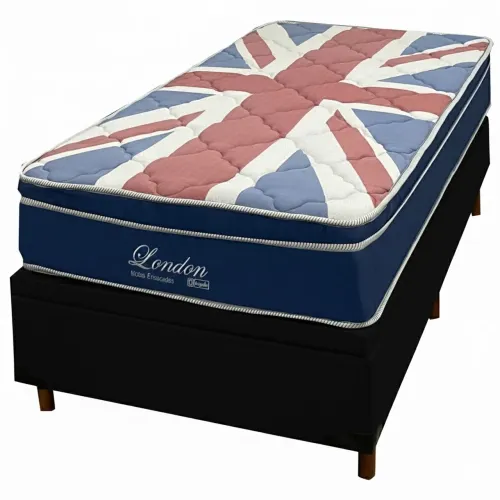 Base Baú em Corino com Colchão London Solteiro com Molas Superlastic / pronta entrega