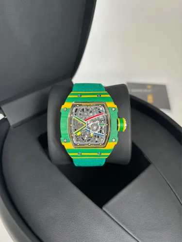Relógio Richard Mille Skeleton Automático ETA Safira Linha Super Premium Verde Brasil 
