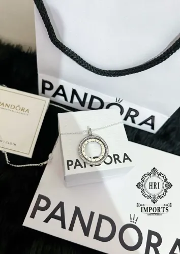 Colar pandora aro duplo logo pave 