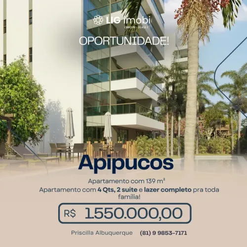 Oportunidade pra venda em Apipucos! Apartamento com 139 m² 4 Qts e 2 suítes e alto padrão!