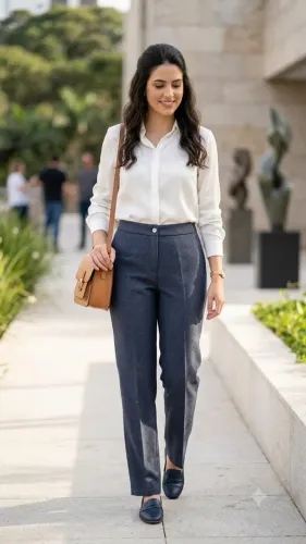 calça social azul / cinza makenji