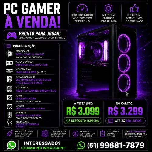 PC Gamer i5-10400F | GTX 1060 | 16GB RAM DUAL | 1TB - SSD NVMe 500GB + HD 500GB