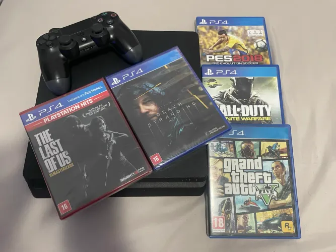 PS4 Slim + 2 controles + jogos