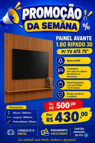 Painel avannte 1 80 ripado 3 D TV. Até 75