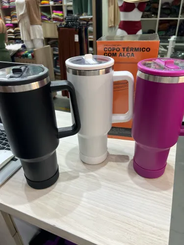 Copão Térmico 1200ML Preto/Branco/Rosa