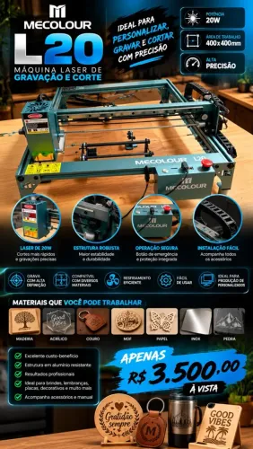 Máquina laser Mecolour L20 - gravação e corte