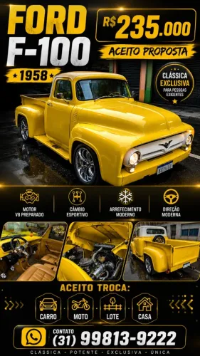 FORD F-100 1958 ? CLÁSSICA, EXCLUSIVA E MUITO POTENTE!