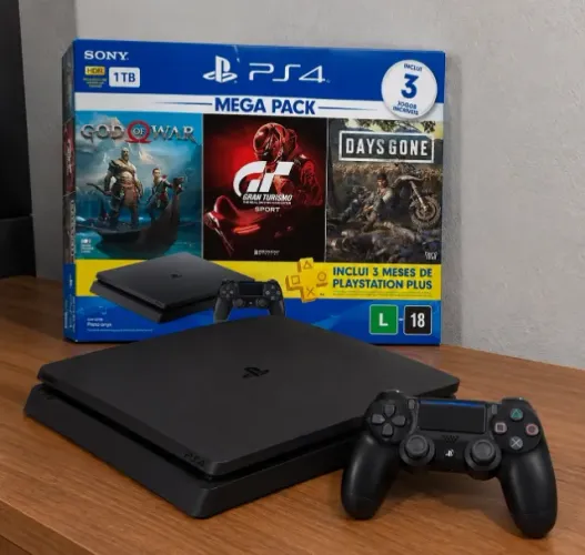Ps4 Slim 1tb Com 2 Controle + 3 Jogos