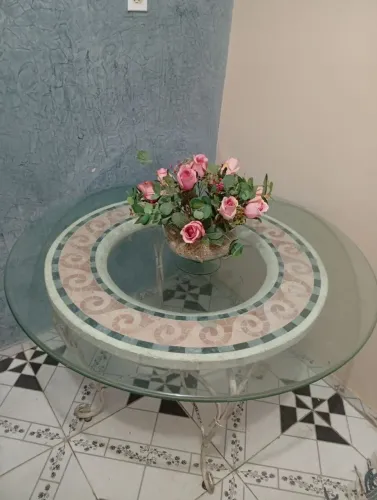 Mesa de vidro decoração sala e jardim