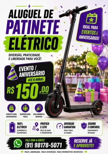  Aluguel de Patinete Elétrico para Aniversários e Eventos | Até 6h por R$ 150