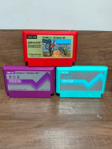 nes lote de jogos excite bike, tênis e golf nintendinho