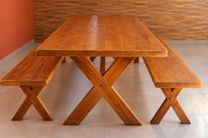 Mesa de Cedro Maciço 3 Metros com 2 Bancos - Rústica