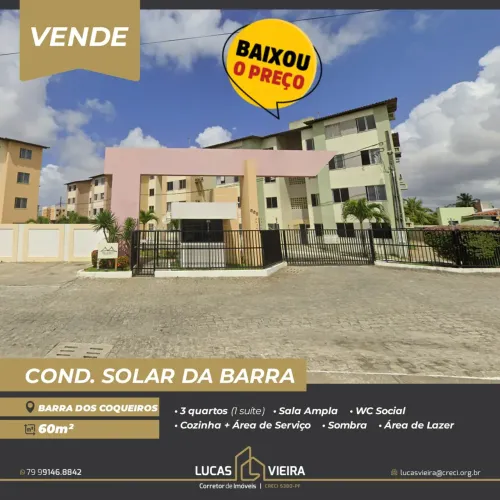 Apartamento no Condomínio Solar da Barra - Na entrada da Barra dos Coqueiros