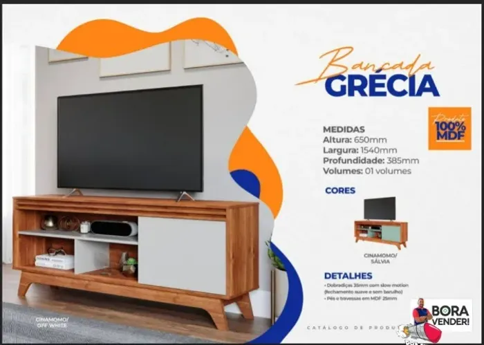 Rack para Tv de até 55 Polegadas Grécia 180cm 100% MDF Cinamomo/Branco