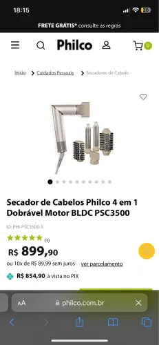 Secador de Cabelos Philco 4 em 1 Dobrável Motor BLDC PSC3500