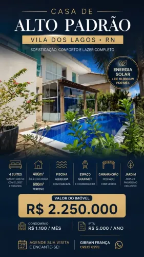 Sobrado para venda possui 400 metros quadrados com 4 quartos em Ponta Negra - Natal - RN