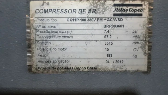 Compressor parafuso 15hp atlas copco 