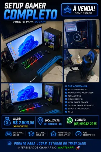 ? SETUP GAMER COMPLETO + TV SMART 27" + CADEIRA GAMER | ENTREGO E NEGOCIO ?