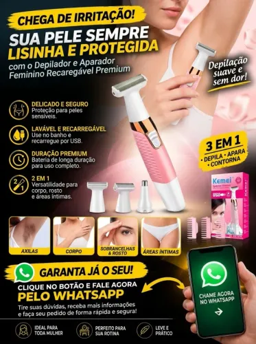 Aparador e depilador feminino 2 em 1, KMEI- USB