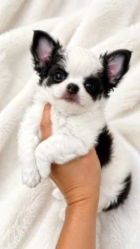 Chihuahua. Um belo pandinha macho com pelagem longa! Alegria garantida!!