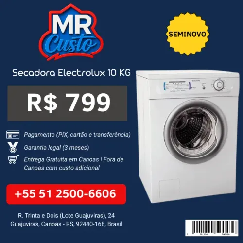 Secadora de Roupas Electrolux 10kg Seminova | Revisada, Garantia e Frete Grátis | MR Custo