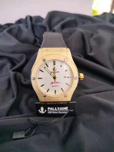 Relógio Original Pallyjane Hexagonal com pulseira de couro e caixa em aço 