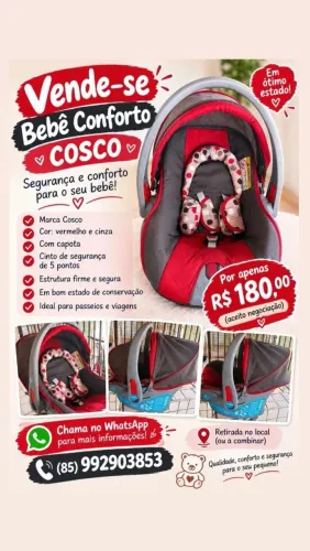 Vendo bebe conforto da marca cosco bem conservado sem marcas de uso. Valor a negociar