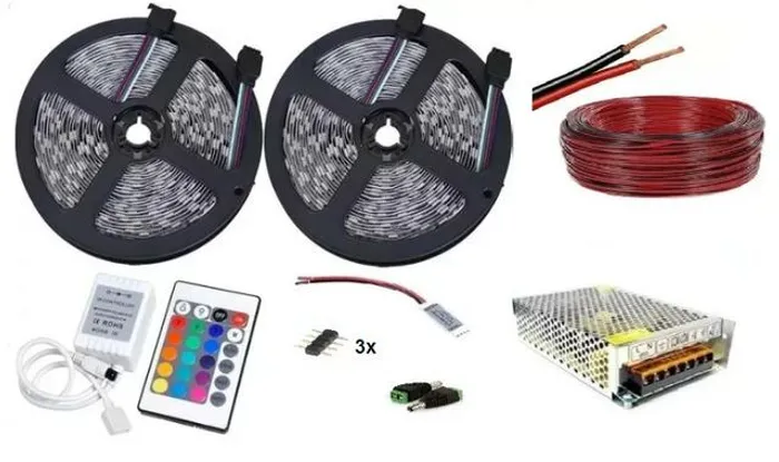 Kit Fita Led Rgb 5050 10 Mts Colorida Sanca Gesso Com Controlador Wifi Alexa Eco dot