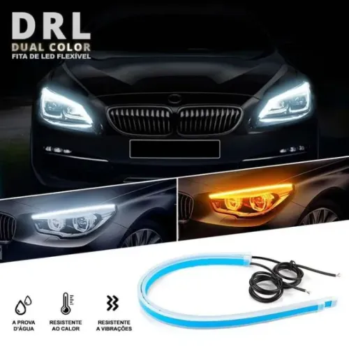 Par Fita LED Barra 60cm DRL Farol Com Função Seta Sequencial