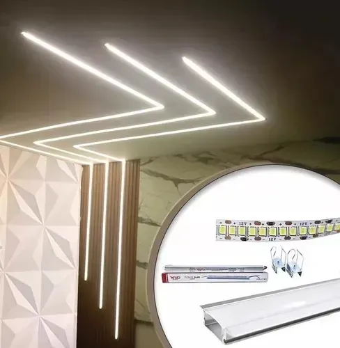 Perfil embutir 2m Slim +Fita 240led + Fonte 10A (Novo
