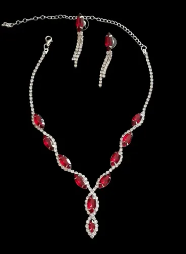 Conjunto Colar e Brinco - Conjunto de Festa Cor Azul ou Vermelho