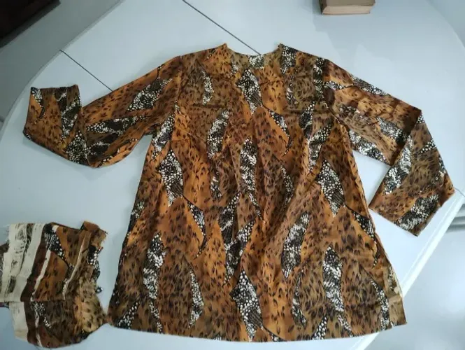 Corte De Tecido Seda Sintética Túnica Feminina Marrom Tam. G