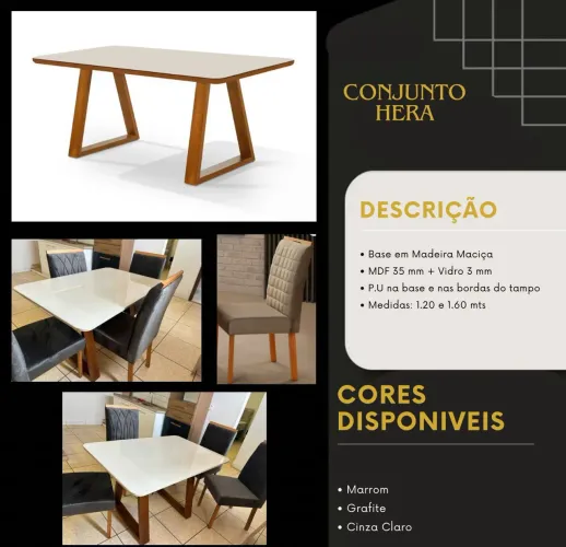 Mesa conjunto Hera 1,20 com 4 cadeiras