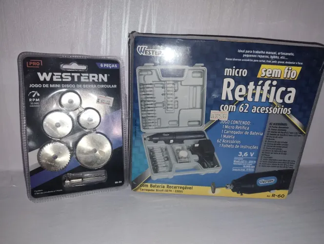 Kit Micro Retífica Sem Fio com 62 Acessórios -mais mini discos de serra Western