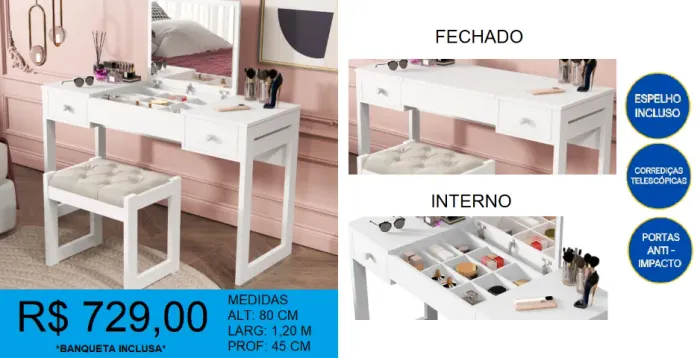 Penteadeira com bancada incluso entrega e montagem gratuita
