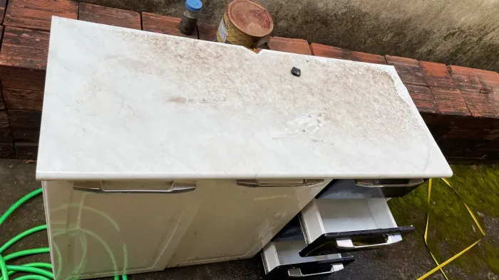 Armário de Cozinha em Aço com 4 Gavetas + 2 Portas Tampo de Madeirite