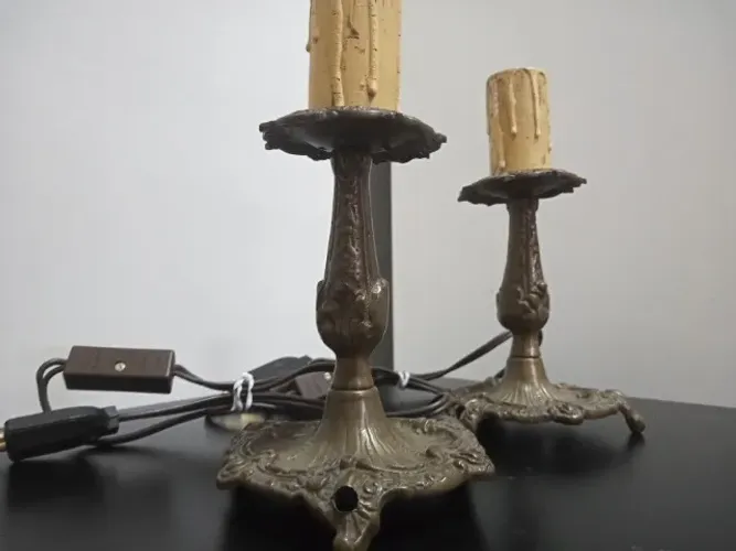 Par de Luminárias castiçais em bronze - antiguidade estilo francês