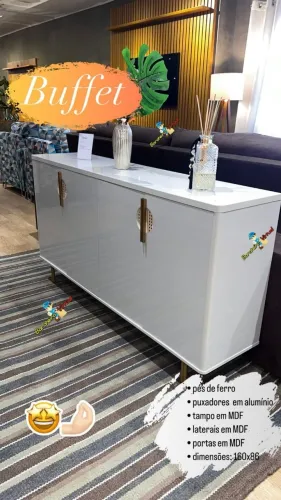 "Sofisticação e Praticidade: Aparador Buffet Marsala 4 Portas, 160cm, Pés de Ferro - Monta